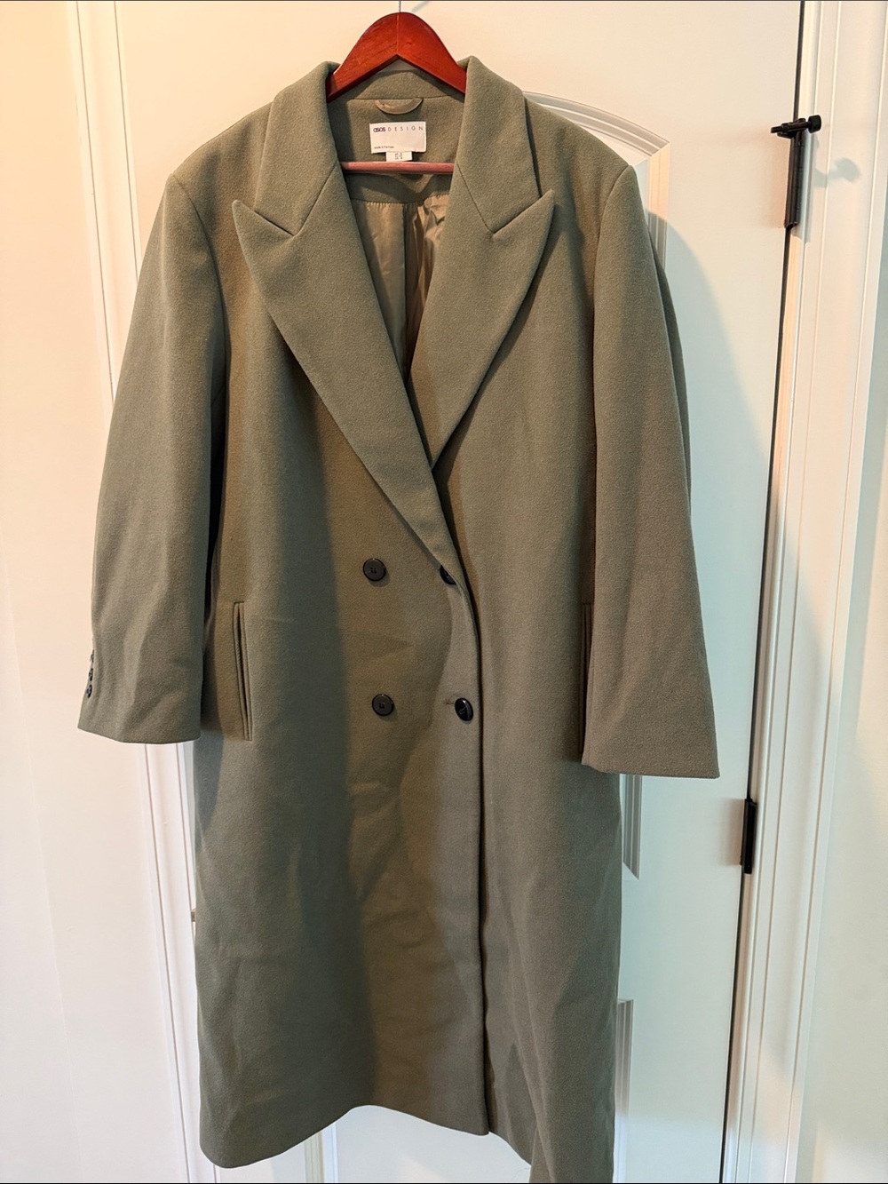 ASOS Double-Breasted Pea Coat in Sage